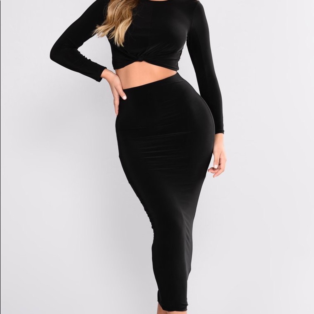 Fashion Nova Black Midi Skirt Set